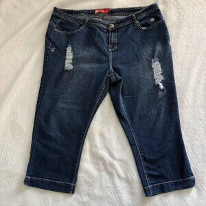 Apple Bottom Jeans Women's 20 Blue Distressed, Embroidered pockets S#AMI1353Z